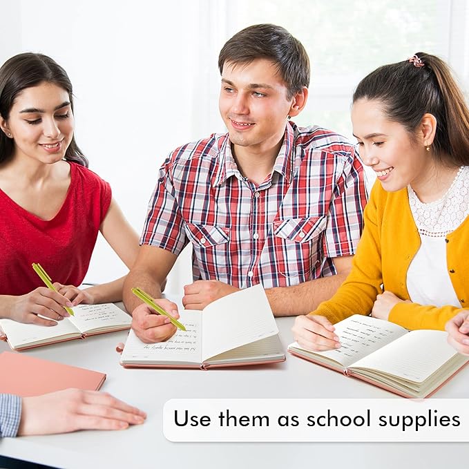 feela 5 Pack Notebooks Journals Bulk, Hardcover Classic Ruled Lined Journals with Pen Holder for Women Girls School Business Supplies, with 5 Black Pens, 120 GSM, 5.1”x8.3”, A5, Light Coral-DeskLoop Office