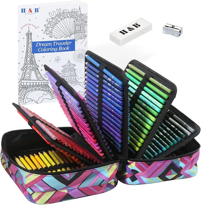 H & B 180 Colored Pencils Set, Art Pencil Kit by HB