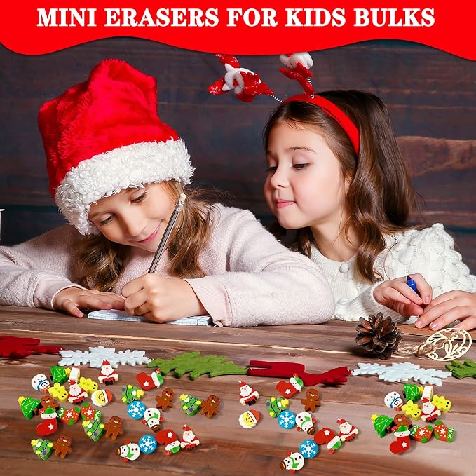 150 Pcs Christmas Mini Erasers for Kids, Cute Small Animal Erasers Bulk for - Image 4