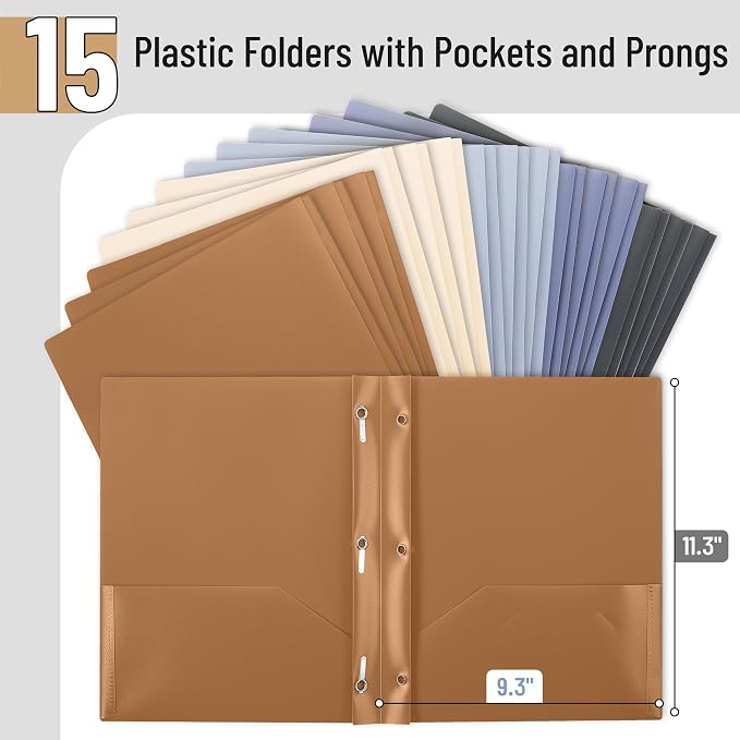Mr. Pen- Plastic Folders with Pockets and Prongs, 15 Pack, Letter Size | - Image 2