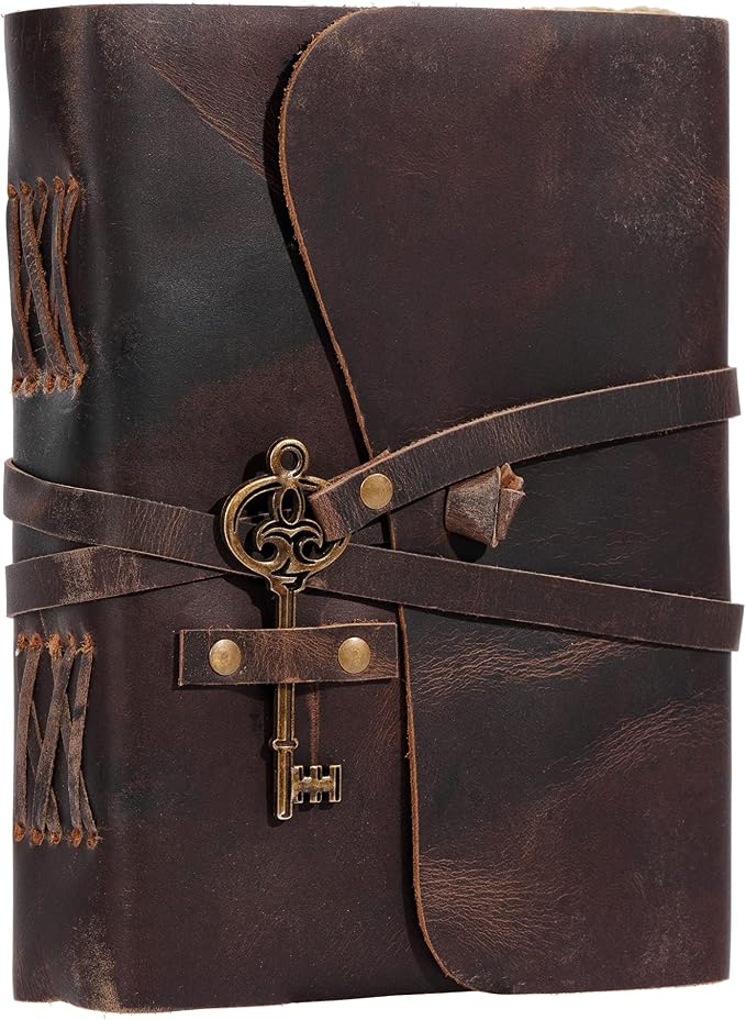 Leather Journal with Deckle Edge Paper 8x6 inch and Vintage Key | Handmade - Image 6