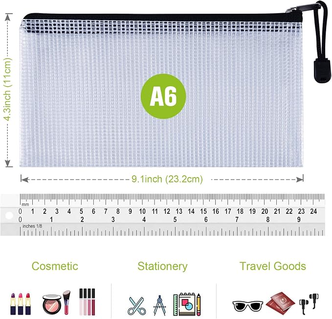 Plastic Mesh Zipper Pencil Pouches, A6 Size Zipper Documents Pouch Document - Image 2