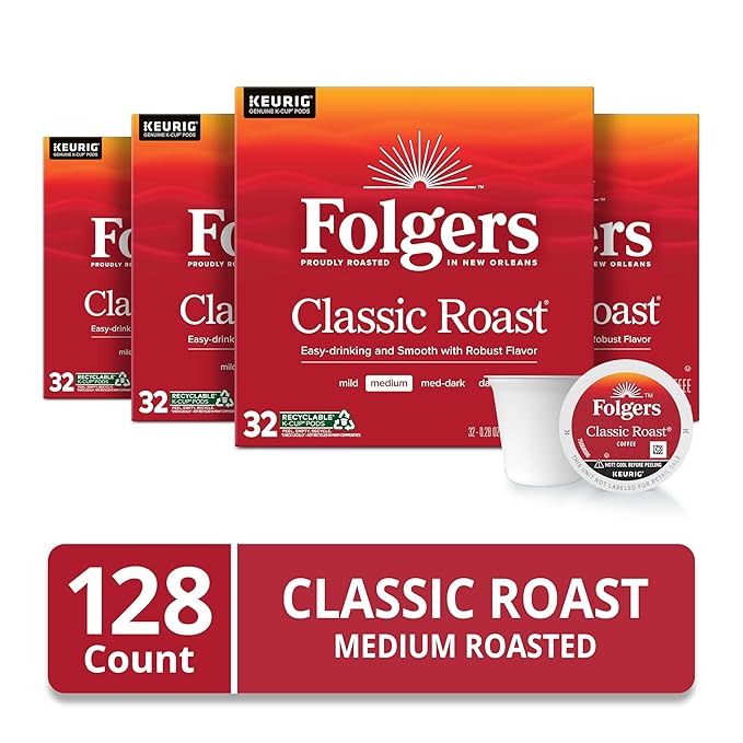 Folgers Classic Roast Medium Roast Coffee, 128 Keurig K-Cup Pods-DeskLoop Office