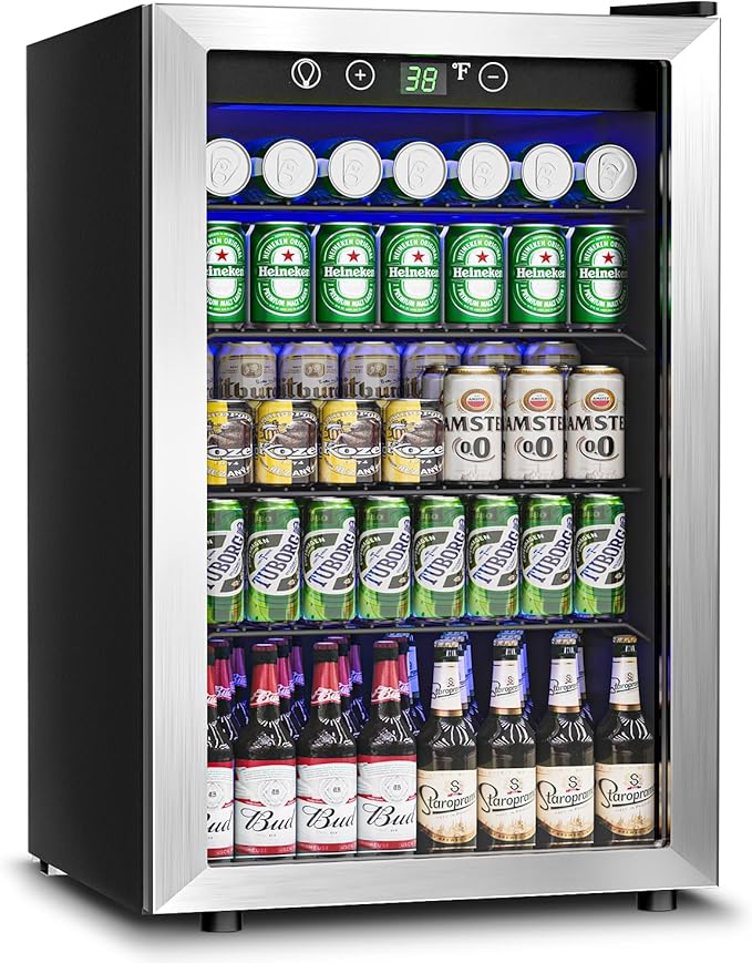145 Can Beverage Refrigerator Cooler - 4.5 Cu.Ft Mini Fridge Glass Door, Soda Wine Beer Drink Fridge, Small Refrigerator for Bedroom Office Home Bar Dorm, Digital Temperature Control, Silver-DeskLoop Office