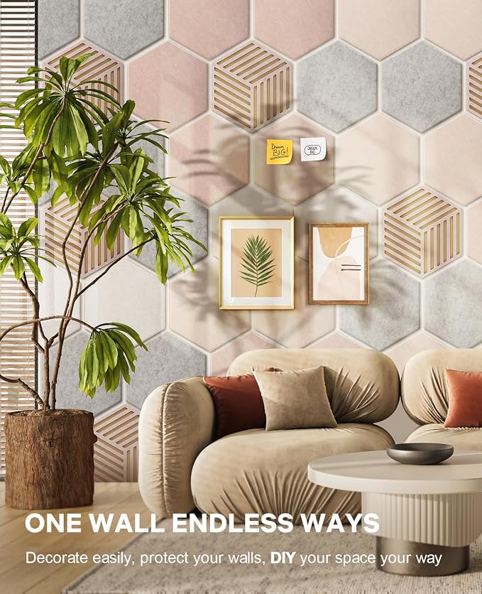 Hexagon Large Cork Bulletin Board Tiles, Peel and Stick Felt Wall Panels - Image 6