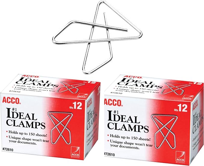 ACCO Ideal Paper Clamp, Smooth Finish, No.1 Size, 12/Box Pack of 2 by ACCO+Brands
