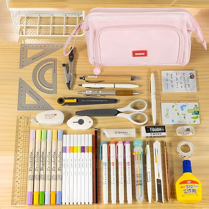 MAMUNU Pencil Case Pouch Large Capacity with Compartments, Pencil Case Pouch Bag with Zipper Handle for Teen Girls Adults Women, Portable Pen Bag Stationery Organizer for Office School Travel, Pink-DeskLoop Office