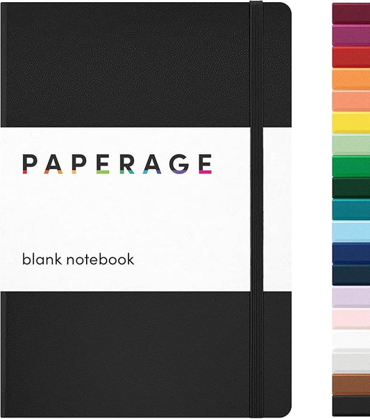 PAPERAGE Blank Journal Notebook, (Black), 160 Pages, Medium 5.6 in x 8 in - 100 GSM Thick Paper – Hardcover Journaling Notebook for Work, School, Note Taking or Sketching-DeskLoop Office
