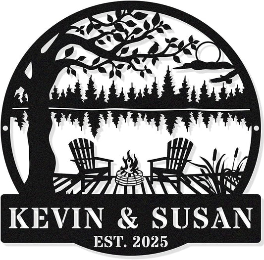 Personalized Mountain Campfire Sign, Custom Fire Pit & Campsite Decor, Metal by HYTSIGN