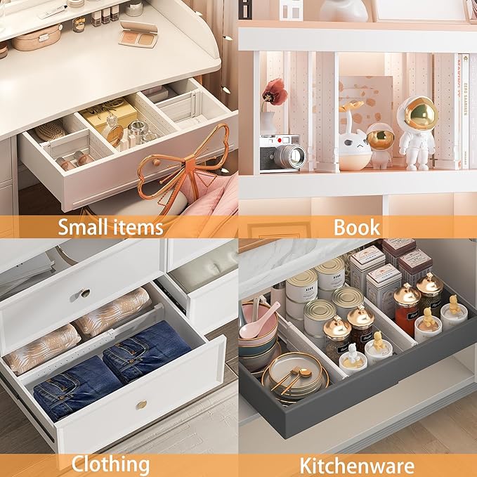 REBECAT 8 Pack Drawer Dividers for Clothes Adjustable Drawer Dividers 4" High Expandable from 15"-21" for Dresser Baby Clothes Bathroom,Bedroom Kitchen and Office Storage，White-DeskLoop Office