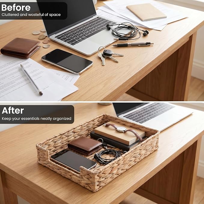 Letter Tray Water Hyacinth, Wicker Desk Organizer - Image 5