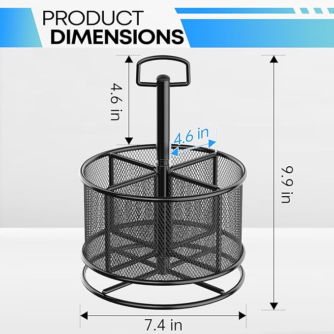 360-Degree Rotating Pen Holder for Desk, Mesh Pencil Organizer Multi-Functional Pen Holder, 4 Compartments Desktop Stationary Organizer, Home Office Black-DeskLoop Office