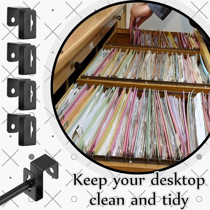 8 Set 24 Pcs Black Metal Hanging File Bracket Clips 16 Hanging Rail Clip 8 File - Image 4