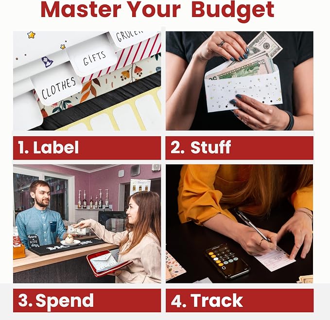 Three Way Cut Cash Envelope Wallet Red All in One Budget System RFID Blocking - Image 7