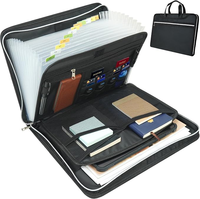 Accordion File Organizer, Fireproof Safe Document Bag, Expanding File Folder by Zanoal