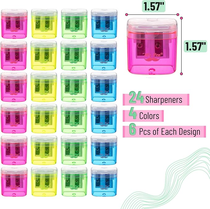 Mr. Pen- Pencil Sharpeners Manual, 24 Pack, Dual Hole, Colorful | Bulk Handheld - Image 2