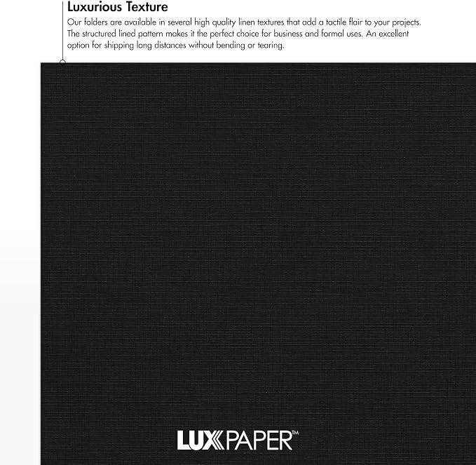 LUXPaper 9" x 12" Presentation Folders | Two Pocket | Black Linen | 100lb. - Image 5
