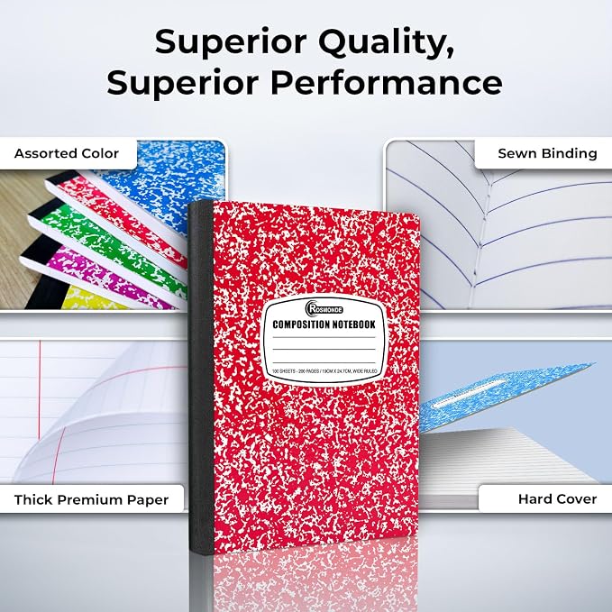 Rosmonde 50 Pack Bulk Composition Notebook Wide Ruled, 200 Pages, 9-3/4 x 7-1/2" - Image 2