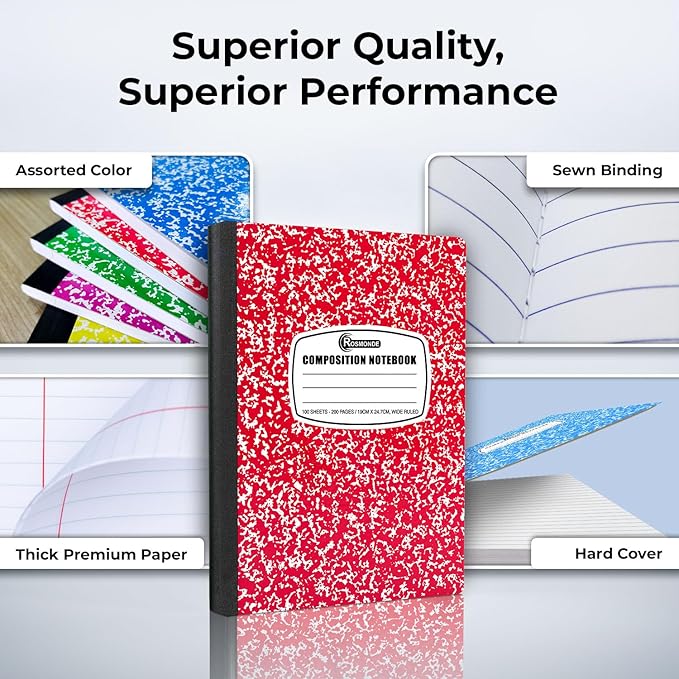 Rosmonde 5 Pack Composition Notebook Wide Ruled, 200 Pages, 9-3/4x7-1/2 - Image 2
