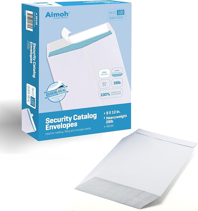 Aimoh 100 9 x 12 SELF Seal Security White Catalog Envelopes - 28lb - Security - Image 7