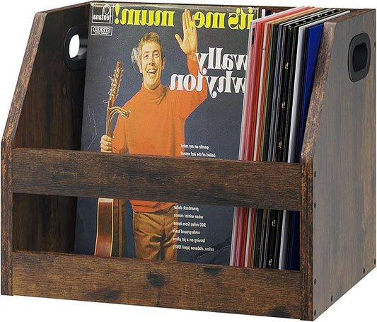 YMYNY Vinyl Record Storage Holder, Rustic Brown, 14.96*11.42*11.42" HCD001H | by High-qualityhomefurnishing