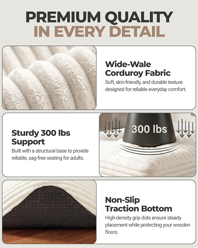 23.6in Pouf Ottoman, Corduroy Ottoman Foot Rest - Image 5