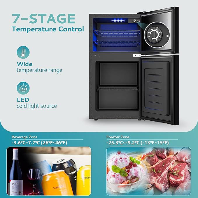 EUHOMY Double Door Mini Fridge With Freezer, Freestanding Wine Cooler Refrigerator With Reversible Door, Compact Refrigerator Temperature Control, Wine Fridge Perfect For Kitchen Home Office.-DeskLoop Office