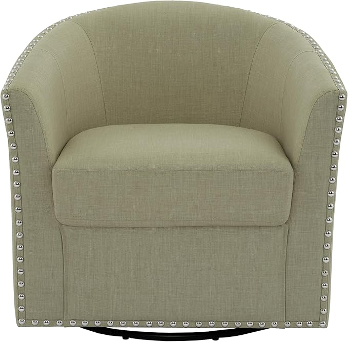 UIXE 360° Swivel Barrel Accent Chair Set of 2, Modern Upholstered Arm Chair Round Club Armchair, Nailhead Trim Single Sofa Seating in Fabric for Living Room - Light Camel-DeskLoop Office