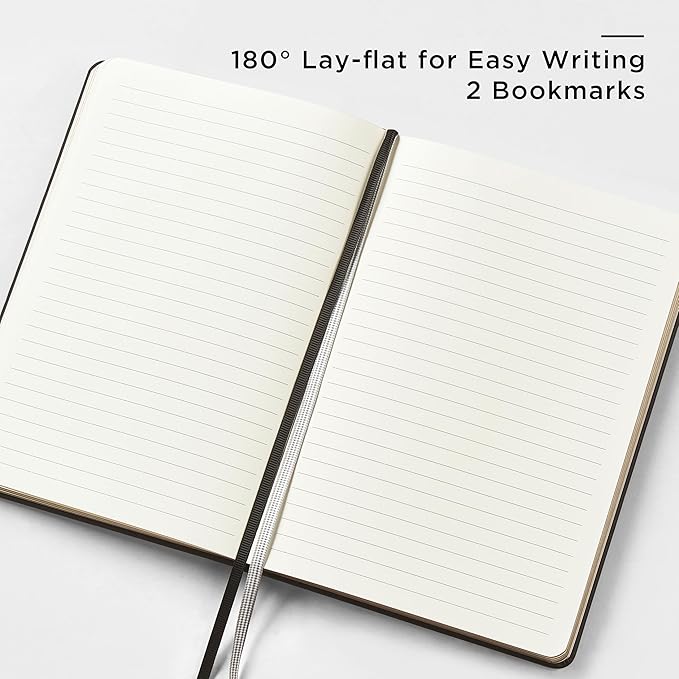 A5 Lined Leather Journal and Pen Set, Hardcover Notebook with Pen, 160 Pages 100gsm Thick Ruled Paper for Men Women, for Work, Business, School or Home Writing, 5.7'' x 8'' (Black-Set1)-DeskLoop Office