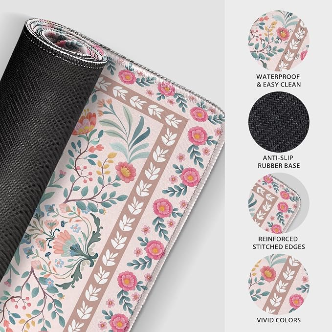 Pink Floral Desk Mat 31.5"x15.7" | Extra Large Mouse Pad, Non-Slip Rubber Base - Image 8