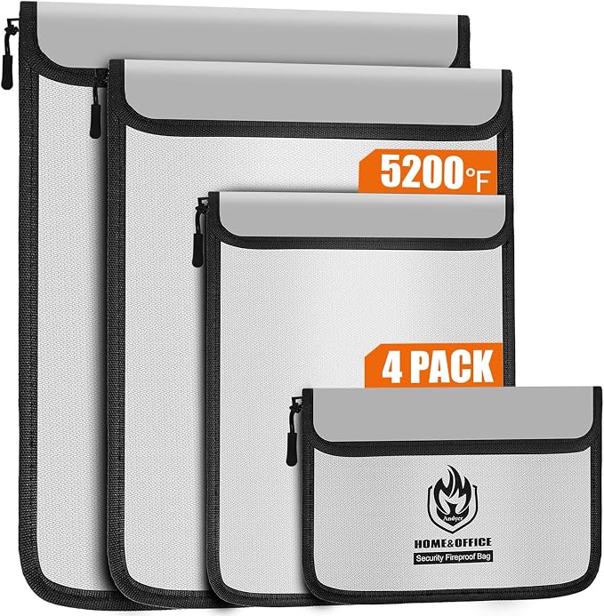 Andyer 4 Pack Fireproof Document Bags, Waterproof Document Holder | Multi-Size by Andyer