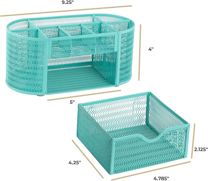 BLU MONACO Aqua Desk Organizer | Metal Stationery Holder - Image 6