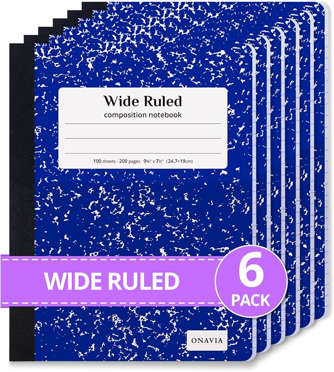 ONAVIA Composition Notebook Wide Ruled 6 Pack, 200 Pages, 9-3/4 x 7-1/2 by ONAVIA