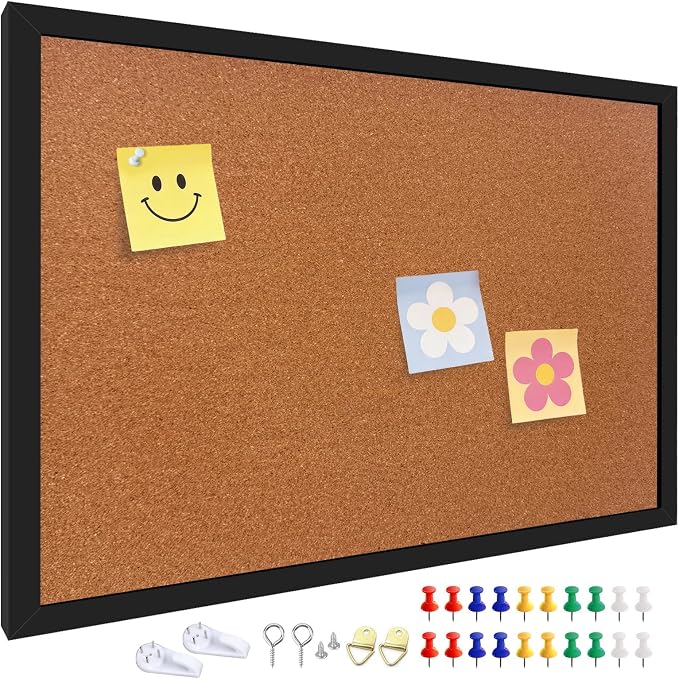 24" x 36" Cork Board Bulletin Board, Oak Frame, Decorative Hanging Pin Board by Unknown