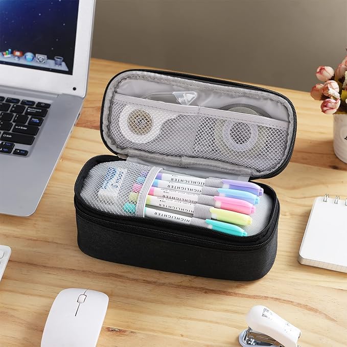 Dugio Big Pencil Case for Boys Organizer Pencil Bag with Zipper Pencil Pouch for School Teens Kids Aesthetic Large Pencil Pouch Black-DeskLoop Office