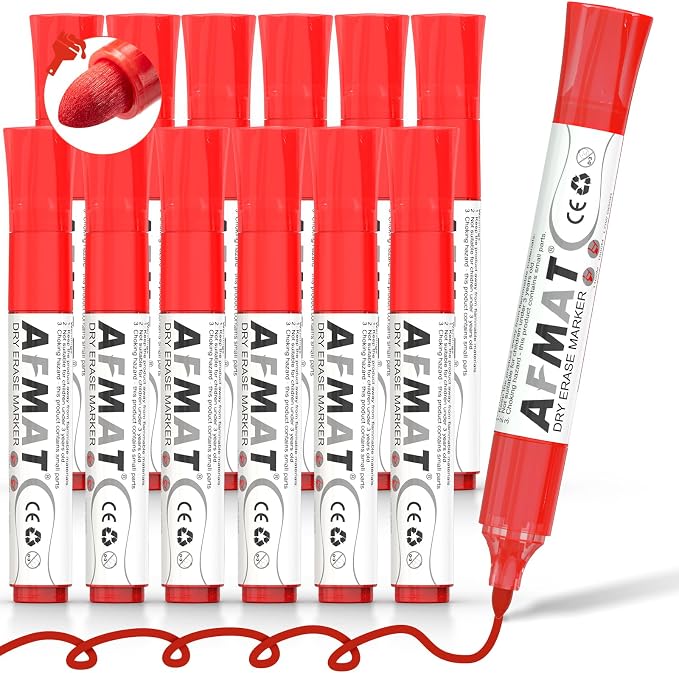 AFMAT Dry Erase Markers, 12-Count Red Whiteboard Markers, Bullet Tip, by AFMAT