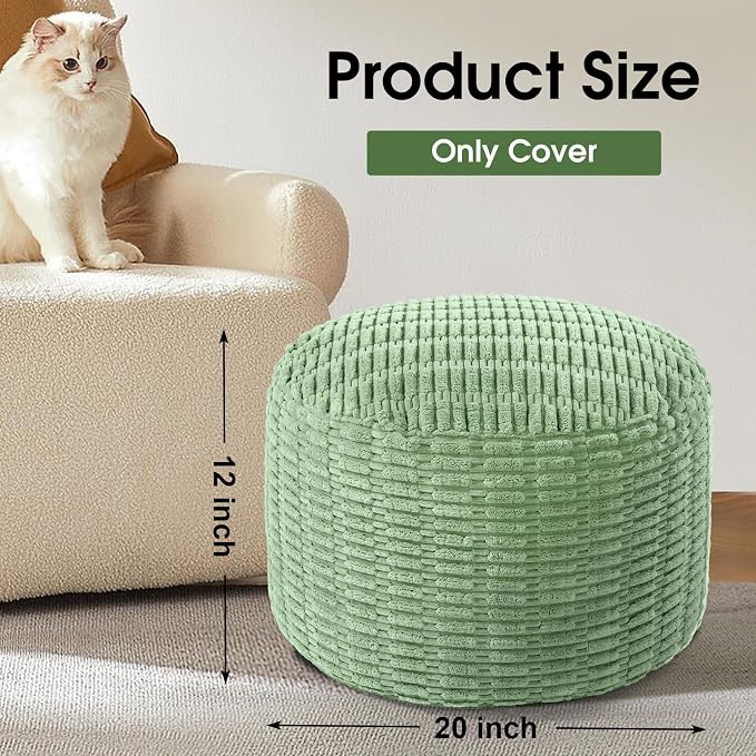 HOMBYS Unstuffed Ottoman Pouf Cover, Round Faux Fur Foot Stool, Fuzzy Chair - Image 3