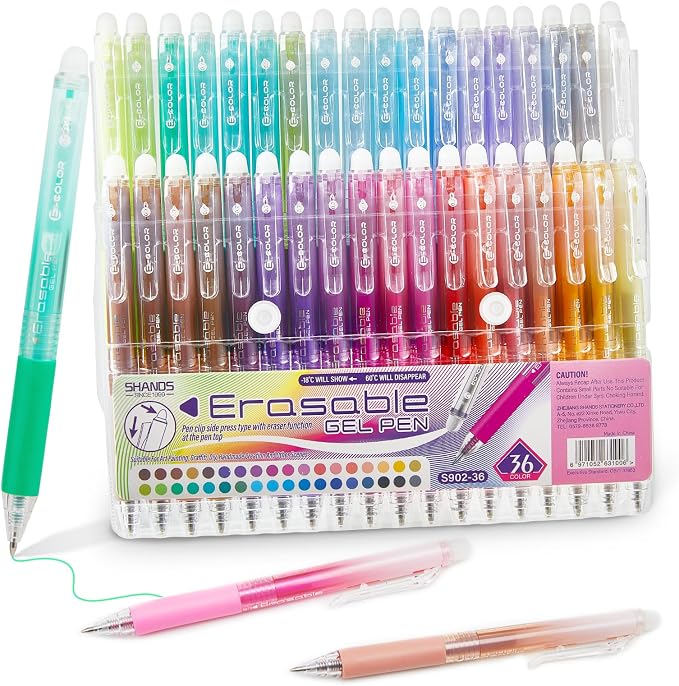 36 Colors Retractable Erasable Gel Pens Clicker, Fine Point 0.7mm Smooth by Unknown
