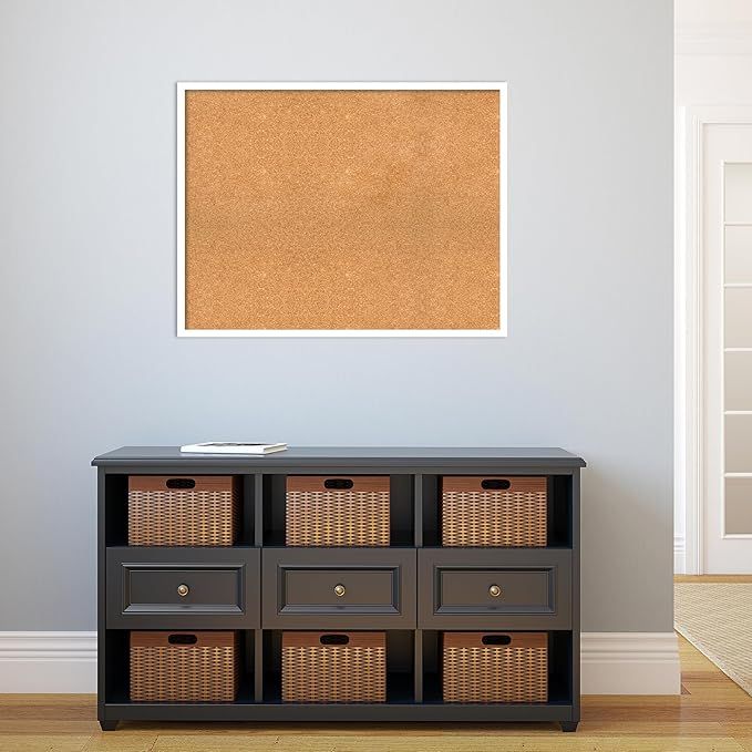 Amanti Art Natural Cork Board for Wall, 27x35 Vision Board with White Frame, Large Corkboard Office Decor for Home Organization, Modern Corkboard Pinboard to Display Items for Home Organization in-DeskLoop Office