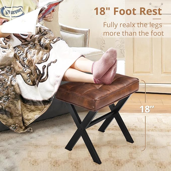 LUE BONA Vanity Stool, Square Faux Leather Makeup Stool - Image 2