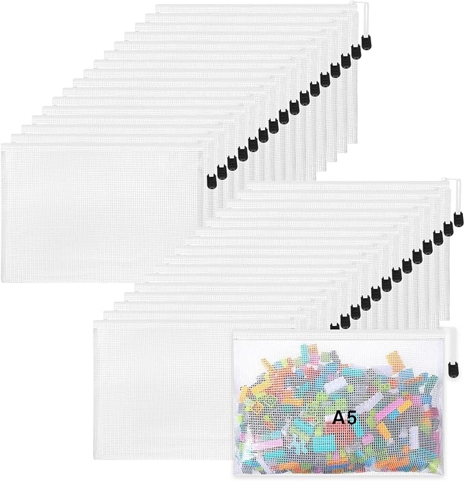 Jetec 32 Pcs Mesh Zipper Bags Toy Storage Bikini Organizer Bag Bolsas Para Guardar Trajes De Baño Waterproof Zipper Reusable Pouch Puzzle Multipurpose for Storage Office(White,9 x 7 Inch)-DeskLoop Office