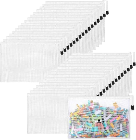 Jetec 32 Pcs Mesh Zipper Bags Toy Storage Bikini Organizer Bag Bolsas Para Guardar Trajes De Baño Waterproof Zipper Reusable Pouch Puzzle Multipurpose for Storage Office(White,9 x 7 Inch)-DeskLoop Office