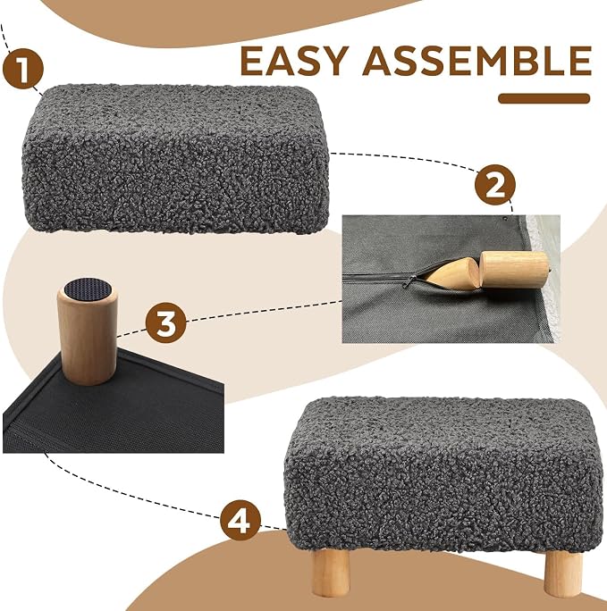 Small Foot Stool Ottoman, Sherpa Footstool Ottoman Foot Rest - Image 5