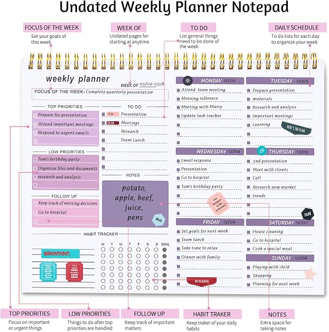 Weekly To Do List Notepad, 8.5''x11'' Weekly Desk Planner - Image 3