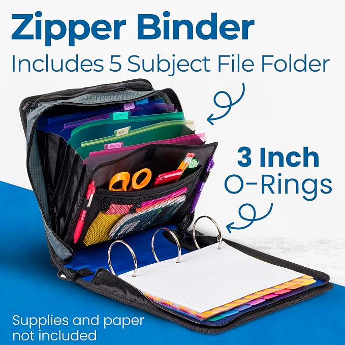 Case-it Binder File Folder 3-inch O-Ring Midnight Blue | 5-Tab Expanding | - Image 2
