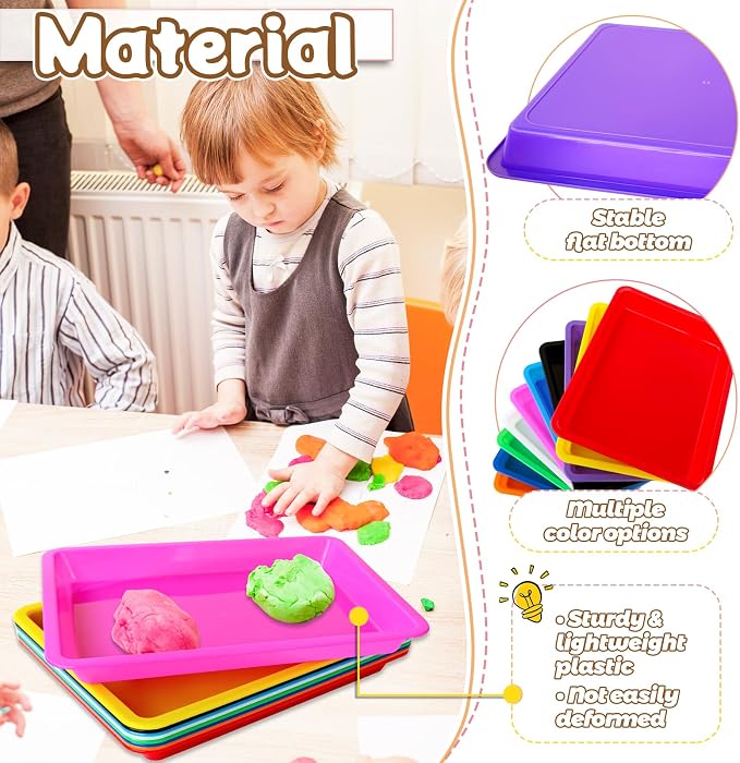 10 Pack Multicolor Plastic Art Trays, 10 Colors Activity Crafts Tray, Colorful - Image 3