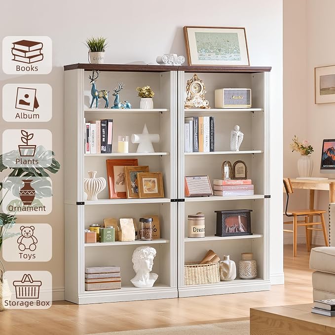 RWYHG 70" White Tall Bookshelf Set of 3, 5-Tier Thick Wooden Book Shelf - Image 4