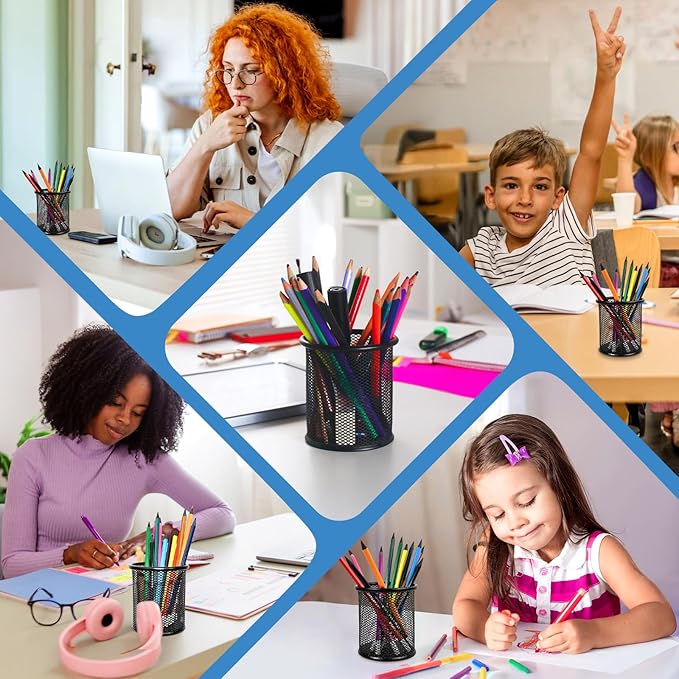 2 Pack Black Pencil Cup - Wire Mesh Pen Cup Holder for Desk, Office Pen Organizer With Sleek Design-DeskLoop Office