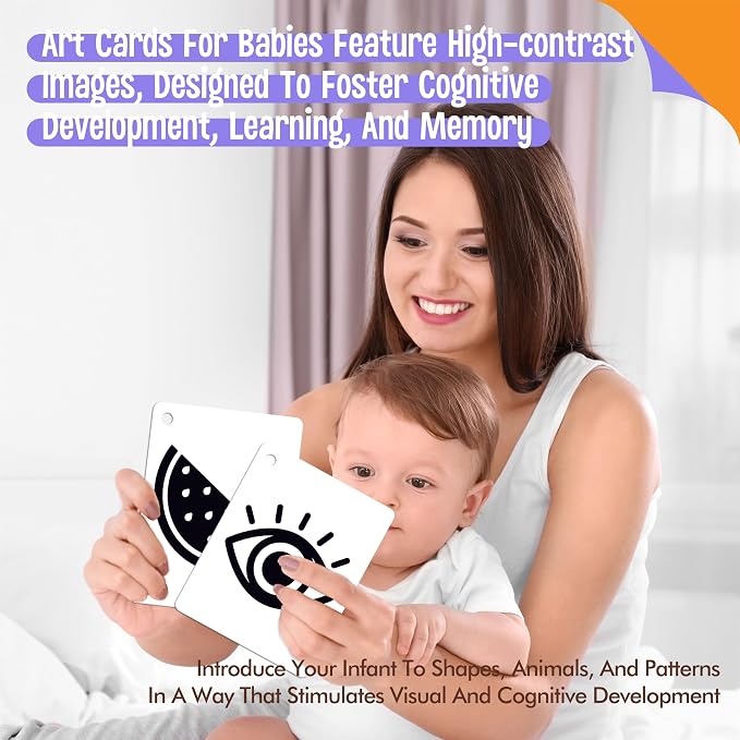 50PCS High Contrast Baby Flashcards, 100 Pages Black & White Visual Stimulus - Image 5