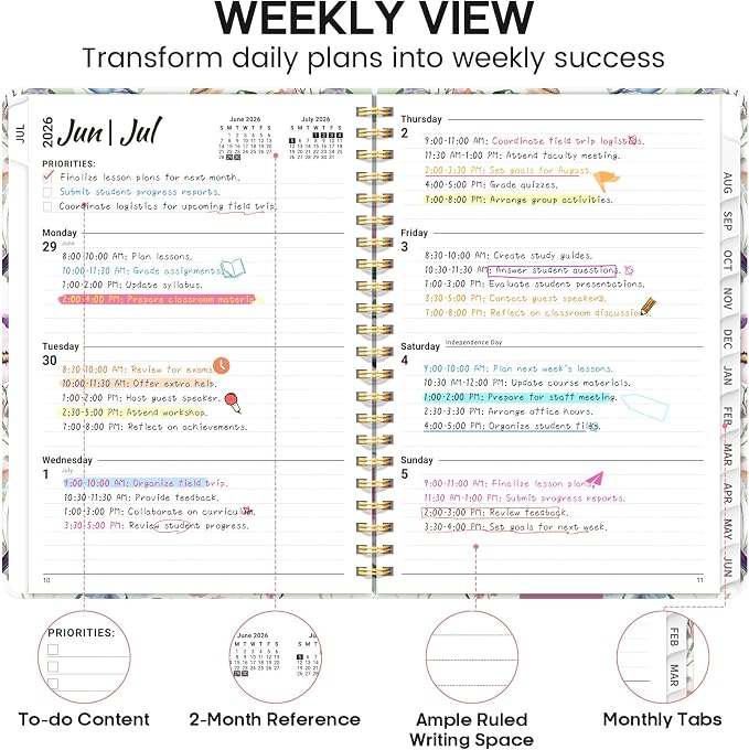 Academic Planner 2026-2027, Weekly and Monthly Calendar Book, July 2026 – June - Image 3